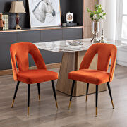 Modern orange velvet upholstered dining chair with nailheads and black metal legs, set of 2 by La Spezia additional picture 6