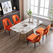 Modern orange velvet upholstered dining chair with nailheads and black metal legs, set of 2 by La Spezia additional picture 7