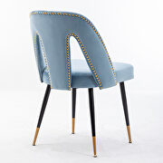 Modern light blue velvet upholstered dining chair with nailheads and black metal legs, set of 2 by La Spezia additional picture 13