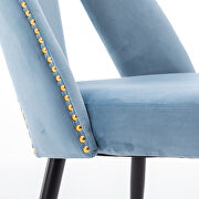 Modern light blue velvet upholstered dining chair with nailheads and black metal legs, set of 2 by La Spezia additional picture 14