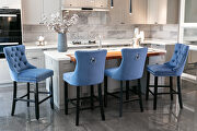 Blue velvet upholstered barstools with button tufted decoration and chrome nailhead by La Spezia additional picture 2