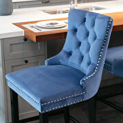 Blue velvet upholstered barstools with button tufted decoration and chrome nailhead by La Spezia additional picture 3