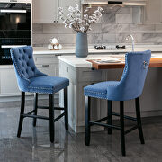 Blue velvet upholstered barstools with button tufted decoration and chrome nailhead by La Spezia additional picture 4