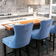 Blue velvet upholstered barstools with button tufted decoration and chrome nailhead by La Spezia additional picture 5