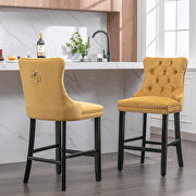 Gold velvet upholstered barstools with button tufted decoration and chrome nailhead by La Spezia additional picture 13