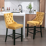 Gold velvet upholstered barstools with button tufted decoration and chrome nailhead by La Spezia additional picture 6