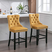 Gold velvet upholstered barstools with button tufted decoration and chrome nailhead by La Spezia additional picture 7
