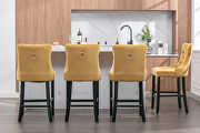 Gold velvet upholstered barstools with button tufted decoration and chrome nailhead by La Spezia additional picture 8