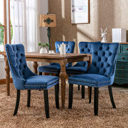 Blue velvet upholstery dining chair with wood  legs by La Spezia additional picture 2