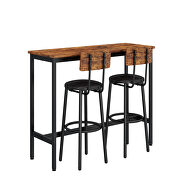 Rustic brown bar table set with 2 bar stools pu soft seat with backrest by La Spezia additional picture 2