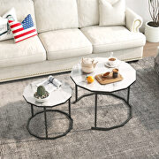 White artificial marble top and black metal legs 2pc nesting coffee table set by La Spezia additional picture 4