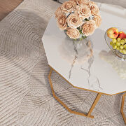 White artificial marble top and golden metal legs 2pc nesting coffee table set by La Spezia additional picture 3