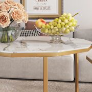 White artificial marble top and golden metal legs 2pc nesting coffee table set by La Spezia additional picture 6