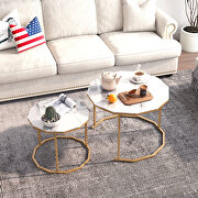 White artificial marble top and golden metal legs 2pc nesting coffee table set by La Spezia additional picture 7