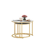 White artificial marble top and golden metal legs 2pc nesting coffee table set by La Spezia additional picture 8