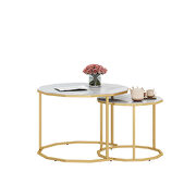 White artificial marble top and golden metal legs 2pc nesting coffee table set by La Spezia additional picture 9