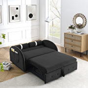 Black velvet pull out sleep loveseats sofa with side pockets by La Spezia additional picture 4