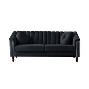 Modern black velvet upholstered tufted back sofa with solid wood legs by La Spezia additional picture 3