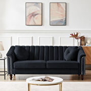 Modern black velvet upholstered tufted back sofa with solid wood legs by La Spezia additional picture 4