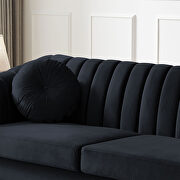 Modern black velvet upholstered tufted back sofa with solid wood legs by La Spezia additional picture 7