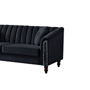 Modern black velvet upholstered tufted back sofa with solid wood legs by La Spezia additional picture 8