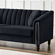 Modern black velvet upholstered tufted back sofa with solid wood legs by La Spezia additional picture 9