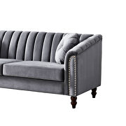 Modern gray velvet upholstered tufted back sofa with solid wood legs by La Spezia additional picture 2