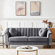 Modern gray velvet upholstered tufted back sofa with solid wood legs by La Spezia additional picture 3