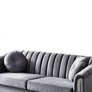 Modern gray velvet upholstered tufted back sofa with solid wood legs by La Spezia additional picture 5