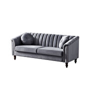 Modern gray velvet upholstered tufted back sofa with solid wood legs by La Spezia additional picture 6