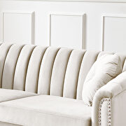 Modern beige velvet upholstered tufted back sofa with solid wood legs by La Spezia additional picture 3