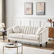 Modern beige velvet upholstered tufted back sofa with solid wood legs by La Spezia additional picture 5