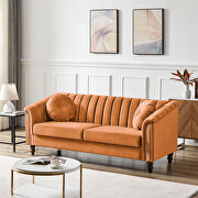 Modern orange velvet upholstered tufted back sofa with solid wood legs by La Spezia additional picture 2