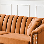 Modern orange velvet upholstered tufted back sofa with solid wood legs by La Spezia additional picture 3