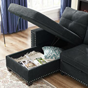 Black fabric sleeper reversible sectional sofa with storage chaise and side storage bag by La Spezia additional picture 2
