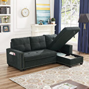 Black fabric sleeper reversible sectional sofa with storage chaise and side storage bag by La Spezia additional picture 5