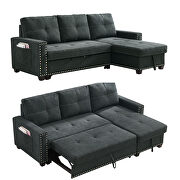 Black fabric sleeper reversible sectional sofa with storage chaise and side storage bag by La Spezia additional picture 7