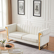 Beige velvet sofa with gold stainless steel arm and legs by La Spezia additional picture 4