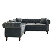 Ggray velvet deep button tufted back chesterfield l-shaped sofa by La Spezia additional picture 5