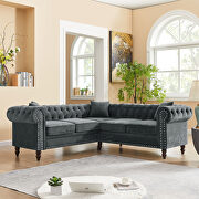 Ggray velvet deep button tufted back chesterfield l-shaped sofa by La Spezia additional picture 6