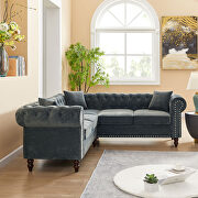 Ggray velvet deep button tufted back chesterfield l-shaped sofa by La Spezia additional picture 8