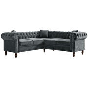 Ggray velvet deep button tufted back chesterfield l-shaped sofa by La Spezia additional picture 9