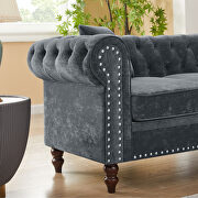 Ggray velvet deep button tufted back chesterfield l-shaped sofa by La Spezia additional picture 10