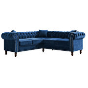 Blue velvet deep button tufted back chesterfield l-shaped sofa by La Spezia additional picture 4