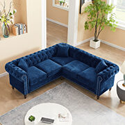 Blue velvet deep button tufted back chesterfield l-shaped sofa by La Spezia additional picture 5