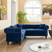 Blue velvet deep button tufted back chesterfield l-shaped sofa by La Spezia additional picture 7