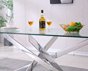 Modern tempered glass top dining table with silver mirrored finish base by La Spezia additional picture 2
