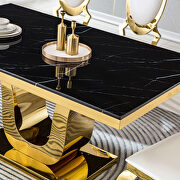 Thick marble top rectangular dining table with gold finish stainless steel base by La Spezia additional picture 3