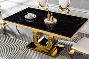 Thick marble top rectangular dining table with gold finish stainless steel base by La Spezia additional picture 4