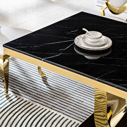 Thick marble top rectangular dining table with gold finish stainless steel base by La Spezia additional picture 5